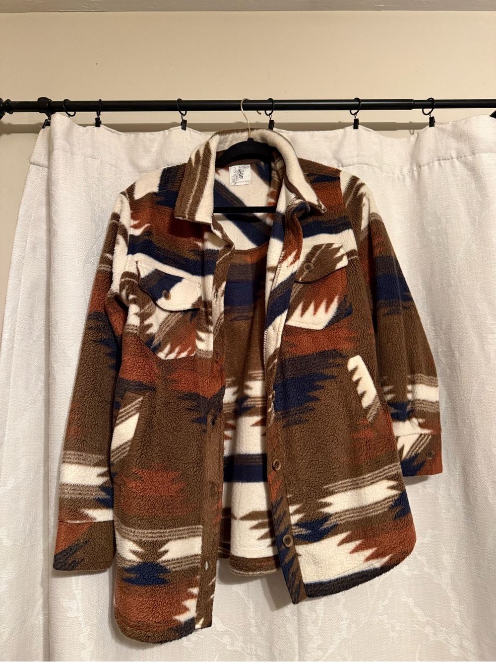 Altar'd State Tribal Teddy Shacket - Brown, Navy & Cream